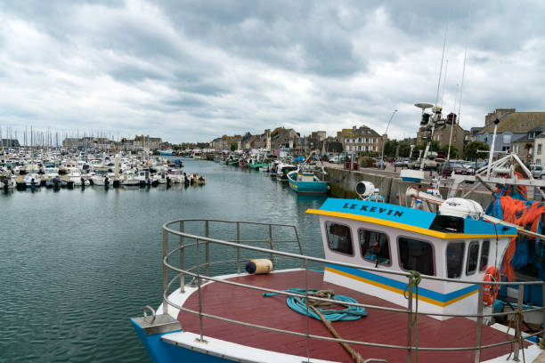 fishing boats and yacht marina in the harbor of saint vaast la hougue in normandy - cherbourg imagens e fotografias de stock