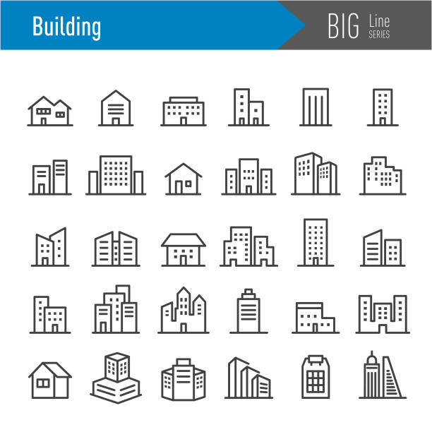 ilustraciones, imágenes clip art, dibujos animados e iconos de stock de iconos de construcción - big line series - hotel sign built structure building exterior