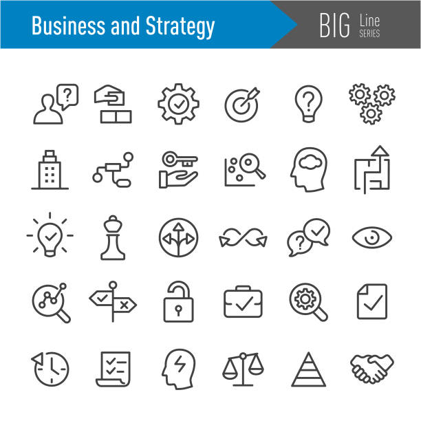 illustrazioni stock, clip art, cartoni animati e icone di tendenza di icone aziendali e di strategia - serie big line - maze solution business plan