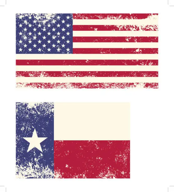 Vector illustration of USA and Texas grunge Flag