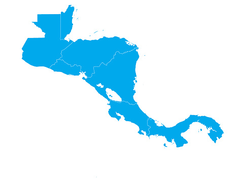 Vector Illustration of the Blue Political Map of Central America - With Country Borders