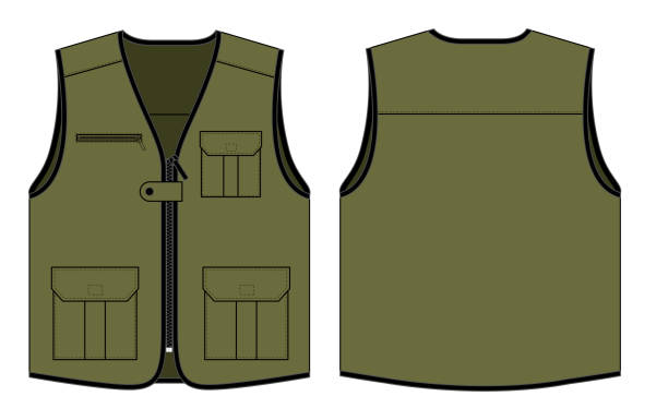 Army Vest Vector for Template Front and Back View waistcoat stock illustrations