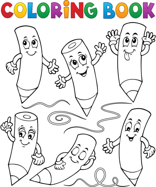  Ilustración de Libro Para Colorear Crayones De Madera Felices   y más Vectores Libres de Derechos de Alegre