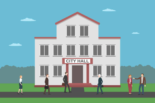 City hall and people. Cartoon style. Vector vector art illustration