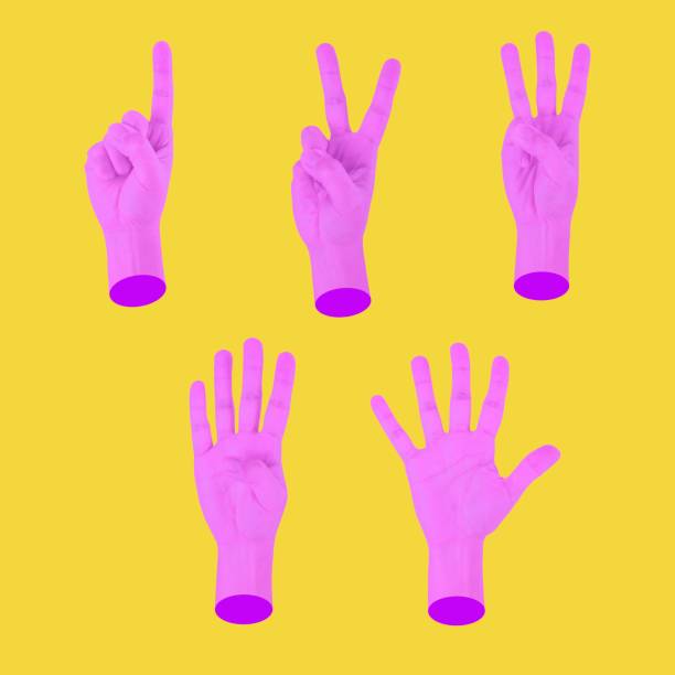 istock Five counting hands,Fashion creative concept on yellow pop art background. 1183085854