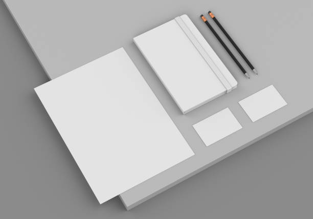 istock Base stationery mockup template for branding identity on gray background for graphic designers presentations and portfolios. 3D rendering. 1183087174