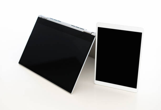 istock Digital displays, digital tablet and laptop, blank screens, white background 1183087222