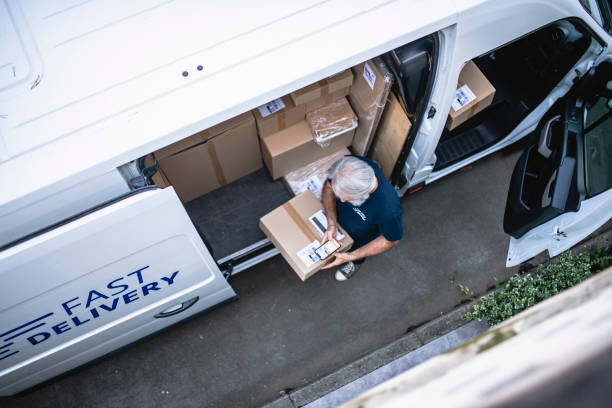 istock High Angle View of Fast Home Delivery Service 1183087687