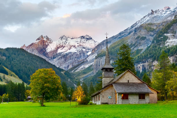 istock Kandersteg church, sunset mountains, Switzerland 1183087866