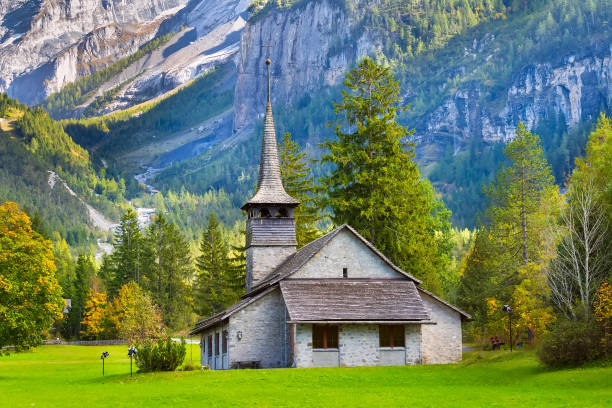 istock Kandersteg church, sunset mountains, Switzerland 1183087867