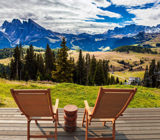istock Two lounge chairs on the hotel terrace 1183089340