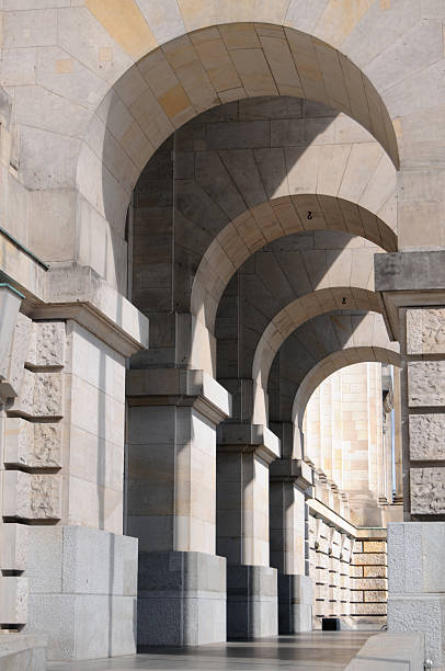 Pillars in light and shadow at walhalla, famous memorial near regensburg in bavaria, germany