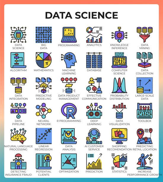 Data Science Icons Data Science concept detailed line icons set in modern line icon style for ui, ux, web, app design increase stat stock illustrations