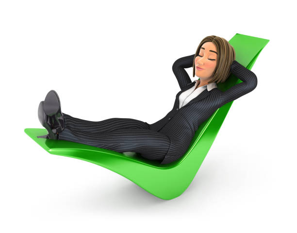 istock 3d business woman relaxed on a check mark 1183092933