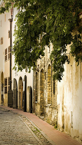 Empty street in the old center, Riga, Latvia stock photo