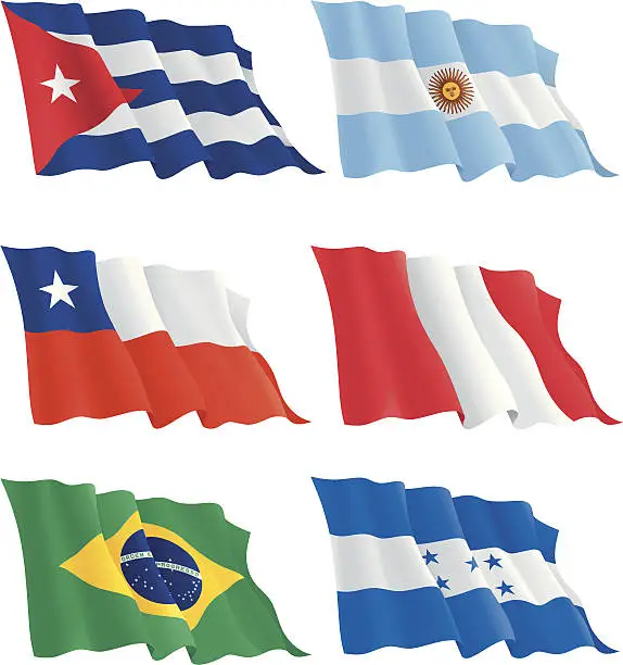 Vector illustration of flags of the South and North America countries