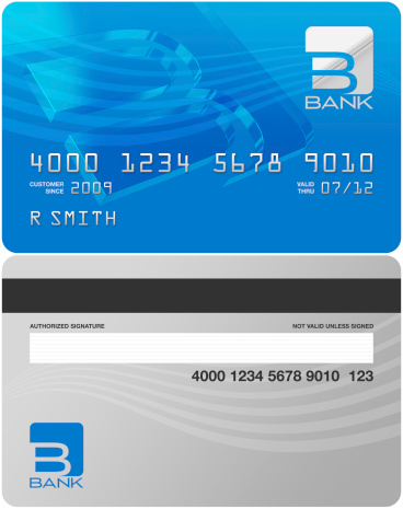 Fictitious bank credit card front and back ready to be customized with additional copy.  Clipping mask is included.