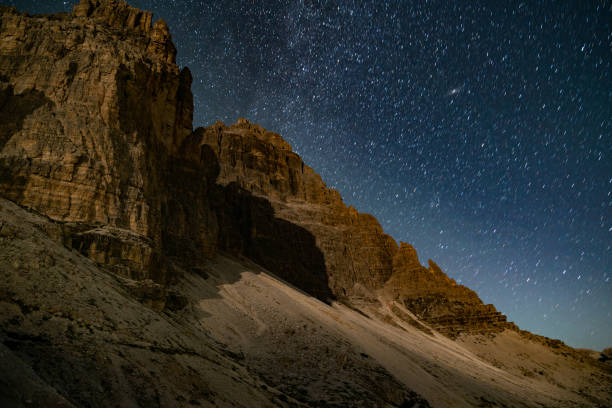 istock Starry night over Italian alps - Tre Cime di Lavaredo (three peaks of Lavaredo). 1183097346