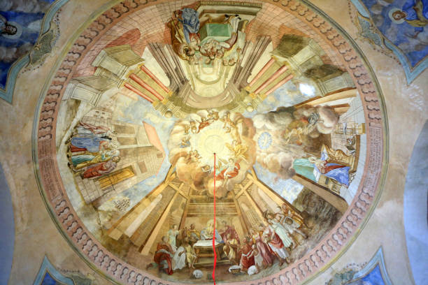 cupola. vita della vergine maria. murales dipinto tra il 1785 e il 1787 da léonard isler. chiesa di nostra signora assunta costruita tra il 1781 e il 1785. architetto, giovanni pietro mathole. spago. alta savoia. francia. - idler foto e immagini stock