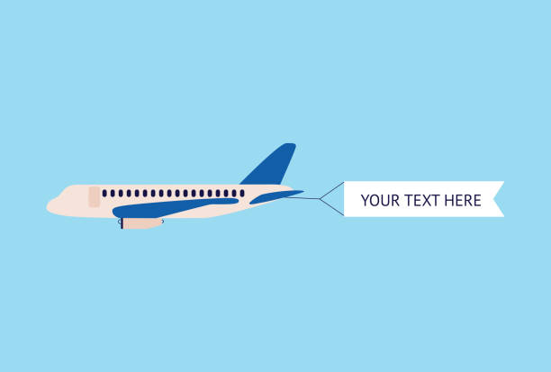 평면 또는 평면 빈 광고 배너 평면 벡터 그림 파란색입니다. - biplane airshow airplane performance stock illustrations