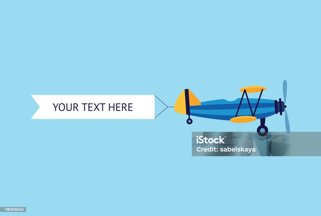 Flight Ribbon Graphic Plane Or Biplane With The Ribbon Banner Flat Vector Illustration ...