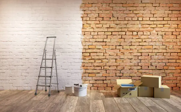 Painting brickwall in white, 3d illustration