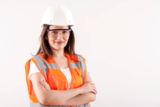 黄色のヘルメットのエンジニア女性 - architect female women construction ストックフォトと画像