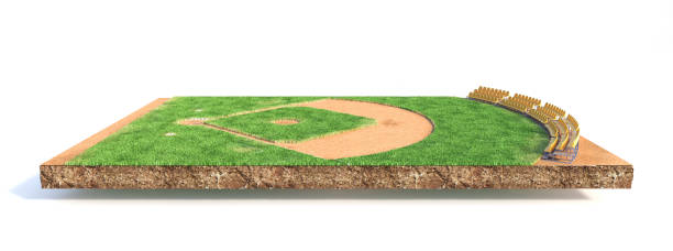 スポーツコンセプト。白い背景に地面の隔離の一部に野球場。3d イラストレーション - baseball dirt softball baseball diamond ストックフォトと画像