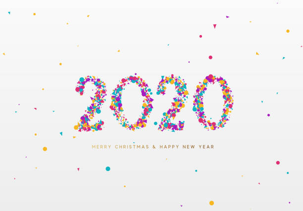 istock 2020 New Year. Text of shiny colorful confetti, tinsel sparkles with bright serpentine. 1183110639