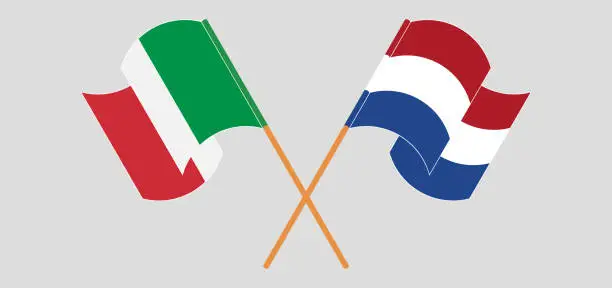 Vector illustration of Crossed and waving flags of Netherlands and Italy