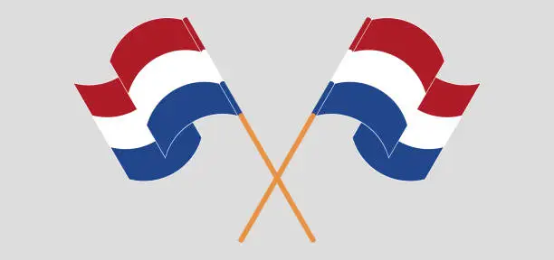 Vector illustration of Crossed and waving flags of Netherlands