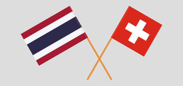 illustrations, cliparts, dessins animés et icônes de thaïlande et en suisse. drapeaux thaïlandais et suisses croisés - helvetic