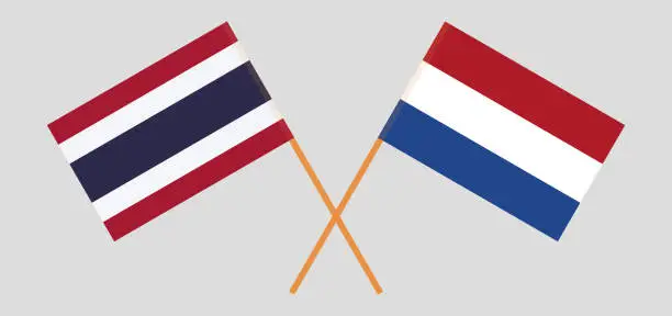 Vector illustration of Thailand and Netherlands. Crossed Thai and Netherlandish flags