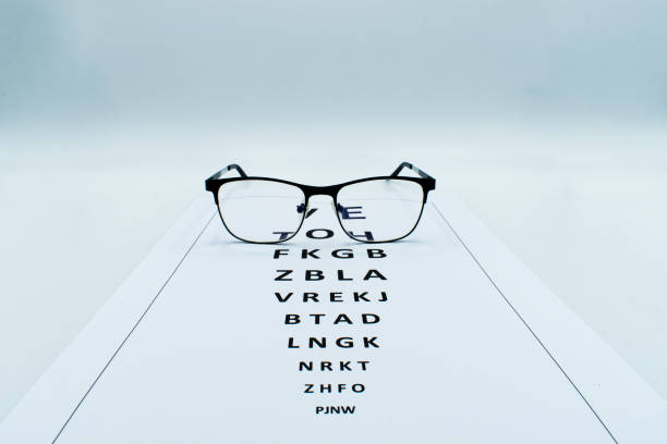 istock Checking vision table with glasses. Ophthalmologist accessories isolated on white background. 1183118246