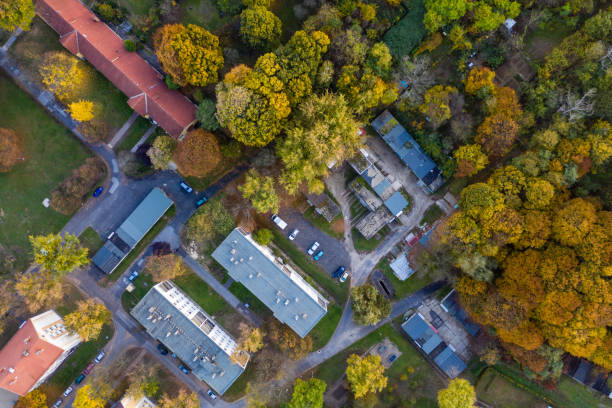 istock Flying over city area 1183119517
