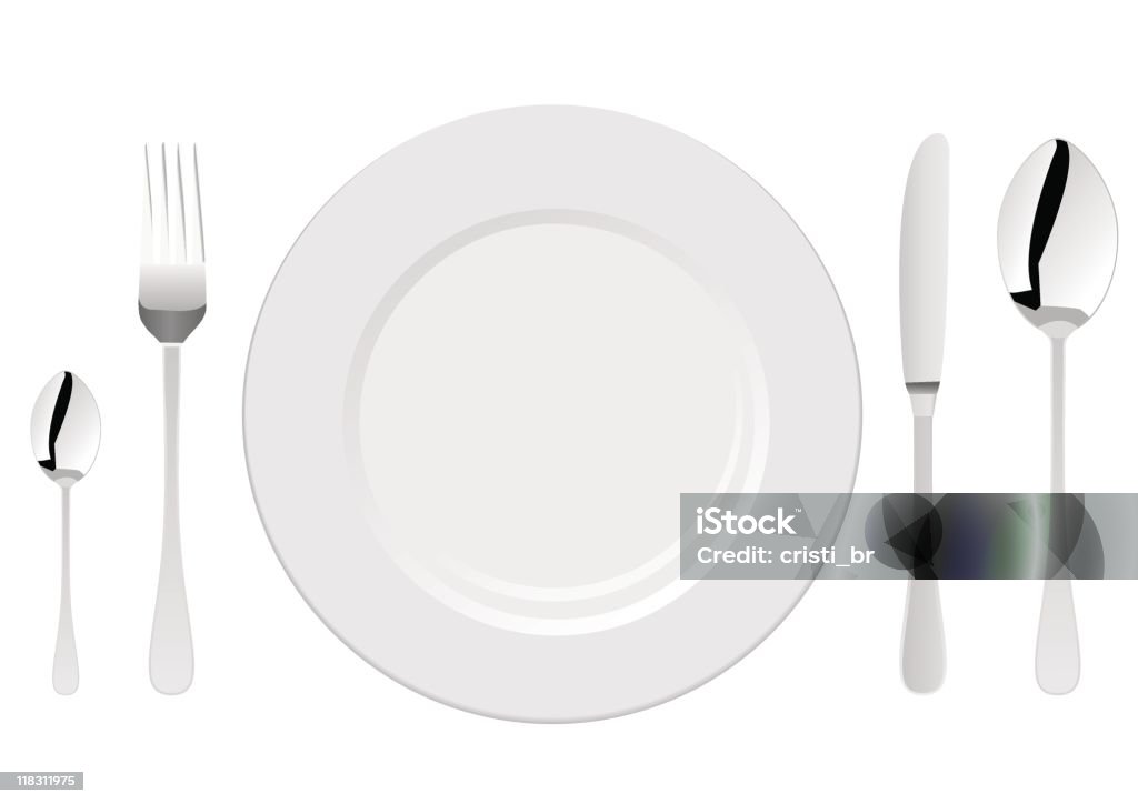 White plate White plate with fork, knife and spoons Ceramics stock vector