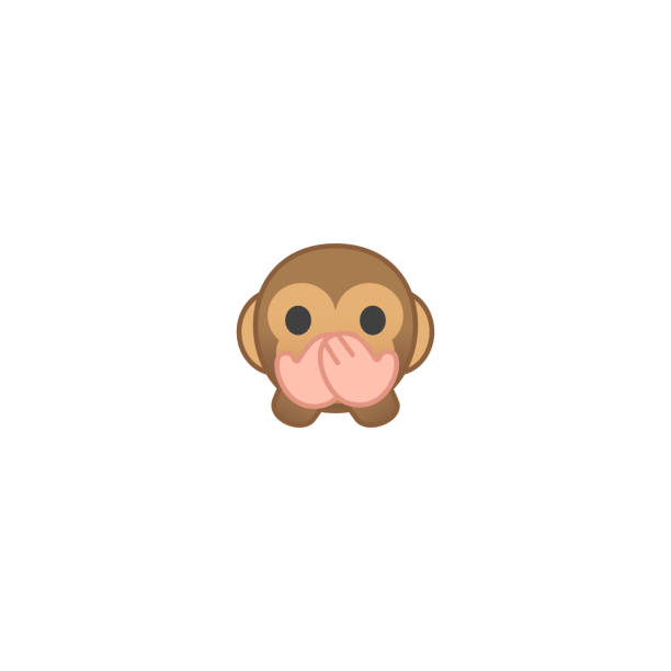 speak-no-evil monkey izolowane realistyczne ikona wektora. monkey face cartoon ilustracja emoji, emotikon, ikona - see no evil hear no evil speak no evil stock illustrations