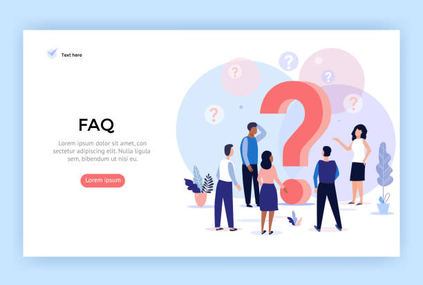 Frequently asked questions. Concept illustration Frequently asked questions, people around question marks, perfect for web design, banner, mobile app, landing page, vector flat design all vocabulary stock illustrations