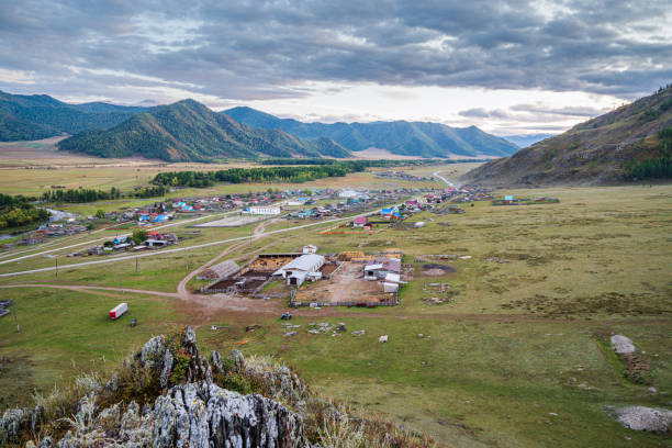 istock Autumn mountain landscape with a livestock farm 1183122989