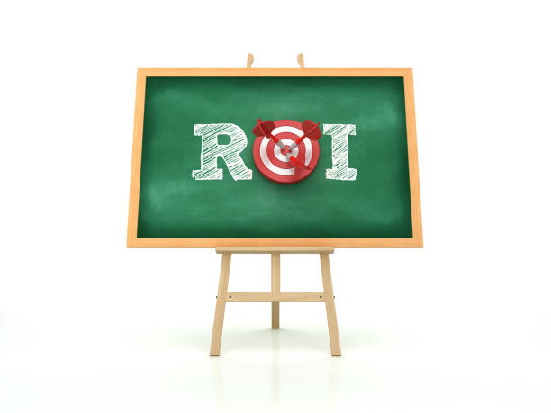 istock Easel with ROI Word and Target on Chalkboard Frame - 3D Rendering 1183129170