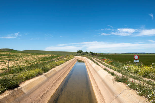 View from the Camino de Santiago of an irrigation canal on the border of Burgos and Palencia provinces in Spain.