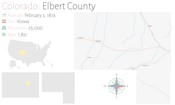 Map of Elbert County in Colorado Large and detailed map of Elbert county in Colorado, USA. kiowa stock illustrations