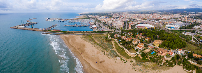 aerial panoramic view of Vilanova i la geltru, Catalonia, Spain