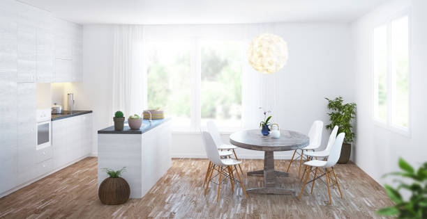 istock Residential interior of modern kitchen in luxury mansion, 3d rendering 1183147405
