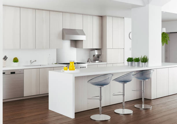 istock Residential interior of modern kitchen in luxury mansion, 3d rendering 1183148725