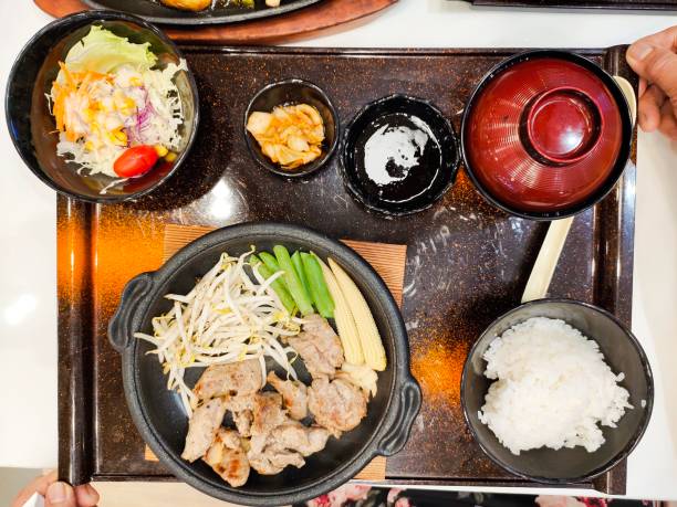 istock Pork steak hot pan with side dishes set 1183151590