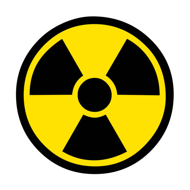 illustrazioni stock, clip art, cartoni animati e icone di tendenza di hand restraints per simbolo nucleare icona vettoriale piatta. - atom nuclear energy physics science