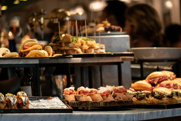 Tapas and pinchos in a tapas bar in Spain stock photo