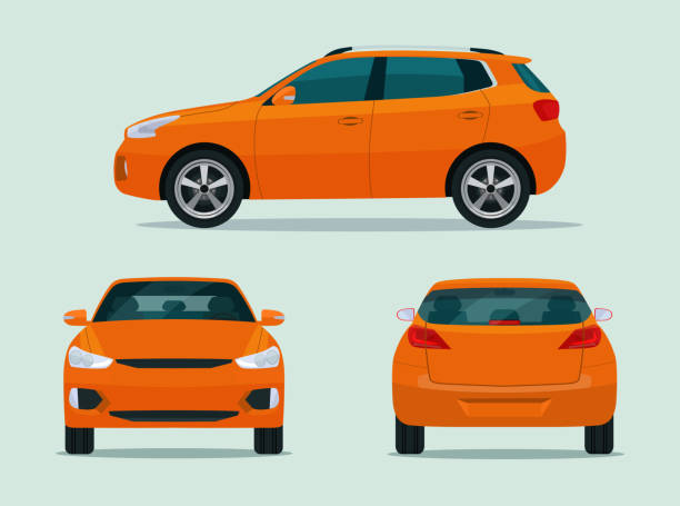 ilustrações de stock, clip art, desenhos animados e ícones de compact cuv car set isolated. car cuv with side view, back view and front view. vector flat style illustration - cars