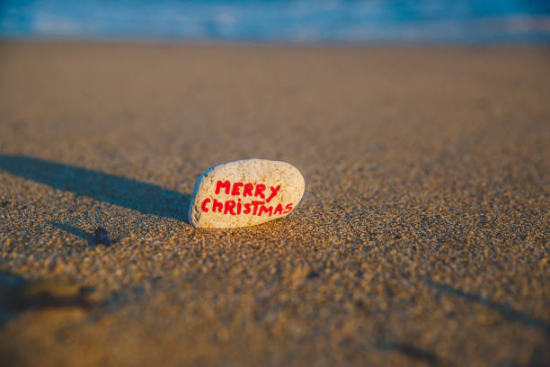 istock Merry Christmas text on the tropical beach 1183159959